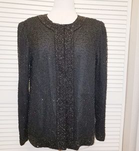 EUC Vintage Black Beaded 100% Silk Evening Jacket